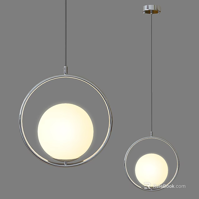 Modern Circular Pendant Lights With Metal Frame And Illuminated Globe Design 3d model