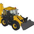CAT Yellow Backhoe Loader Utility Vehicle With Front Loader Bucket And Backhoe Arm