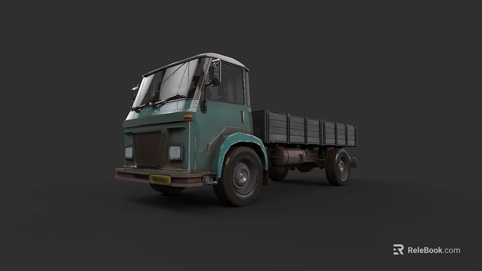 Vintage Teal Flatbed Truck With Open Cargo Bed And Classic Design 3d model 