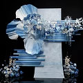Elegant Blue White Floral Decor With Large Petal Hanging Ornaments And Small Flowers