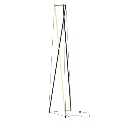 Modern Sleek Floor Lamp With Thin Black Metal Pole And White Shade In Living Room 3d model