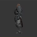 Man In Intricate Full Body Metal Armor Standing With Neutral Posture