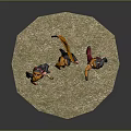 Medieval Armored Soldiers With Orange Flag On Circular Grass Base
