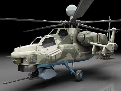 Detailed Military Attack Helicopter With Camouflage Paint Rotor And Weapon Systems 3d model