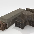 Wooden Crates Stacked With Covered Long Box And Wooden Slats