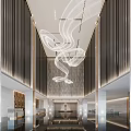 Modern Hotel Lobby Interior With Spiral Ceiling Light Vertical Striped Panels And Polished Marble Floor