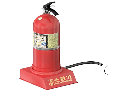Red Fire Extinguisher Featuring Red Base Black Nozzle And Safety Labels 3d model