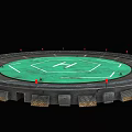 Circular Platform With Green Surface White H Letter Red Markers Railings And Steps 3d model