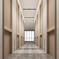 Modern Elevator Hallway With Wooden Panels Spacious Design And Natural Light 3d model