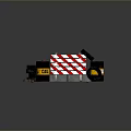 Red And White Striped Road Barricade With Black Danger Barrels And Tires