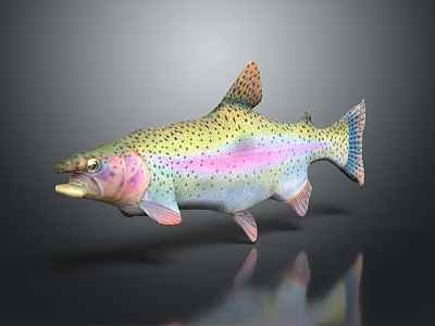 Realistic 3D Rendering Of Vibrant Rainbow Trout With Colorful Stripes And Spotted Body 3d model
