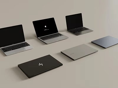 Stylish Laptops Display Open And Closed States In Black And Silver Colors 3d model