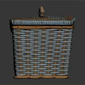 Light Blue And Beige Wicker Storage Basket With Lid Wooden Handle Rectangular For Home Organization