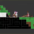Pixel Art Scene With Green Terrain Path White Tents Unicorn And UK Flag