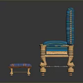 Blue Striped Decorative Chair With Golden Legs And Matching Ottoman