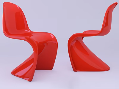 Red Modern Chair With Unique Curved Design And Sleek Plastic Material For Stylish Decor 3d model