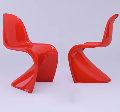 Red Modern Chair With Unique Curved Design And Sleek Plastic Material For Stylish Decor 3d model
