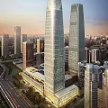 Modern High Rise Office Building Featuring Glass Curtain Wall Day Night Views Bustling Surroundings