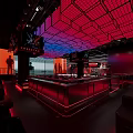 Modern Bar Interior With Red Blue Grid Ceiling DJ Booth Lighting And STAR Sign