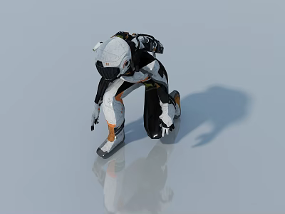 Motorcycle Rider In Black White Gear With Helmet Using Tools On Gray Background With Reflection 3d model