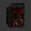 Vintage Twin Lens Digital Camera with Red Black Retro Design and Metal Accents