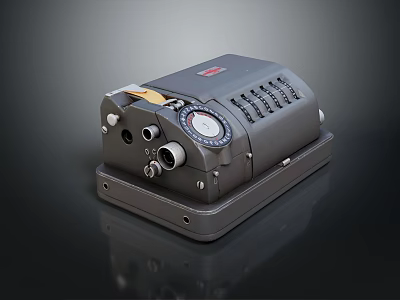 Gray Industrial Control Device With Dial Gauge Knobs Connectors And Square Base 3d model