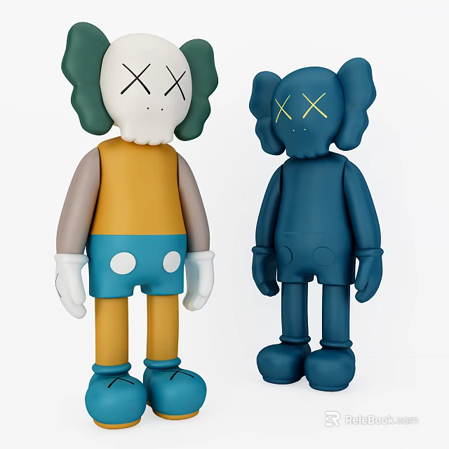 Colorful Stuffed Dolls With Green Hair Yellow Top Blue Shorts And Cross Eyes Design 3d model 