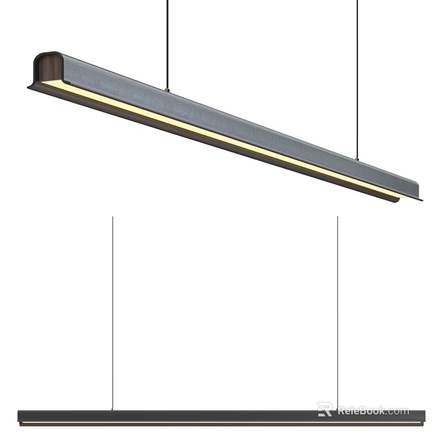 Modern Linear Pendant Light with Sleek Metal Design and Hanging Installation 3d model 