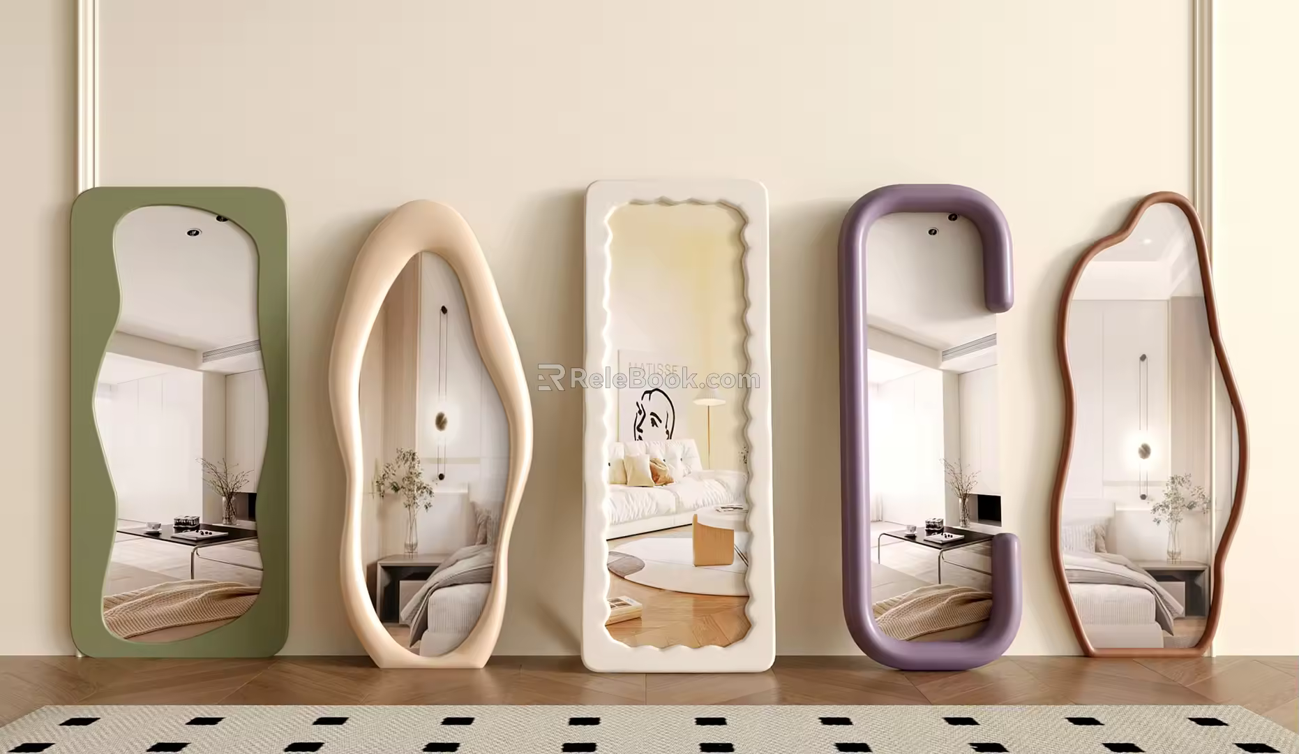 Modern Cream Style Full-length Mirror Floor Mirror Dressed Mirror Fitting Mirror Shaped Mirror 3d model