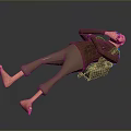 3D Character Lying On Back Wearing Dark Shirt Brown Pants And Backpack