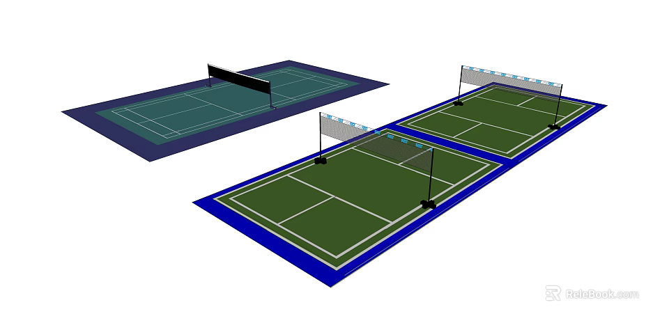 Sports Fitness Multiple Tennis Courts Featuring Green And Blue Surfaces With Nets 3d model 