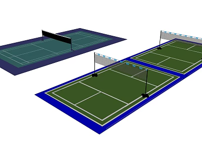 Sports Fitness Multiple Tennis Courts Featuring Green And Blue Surfaces With Nets 3d model