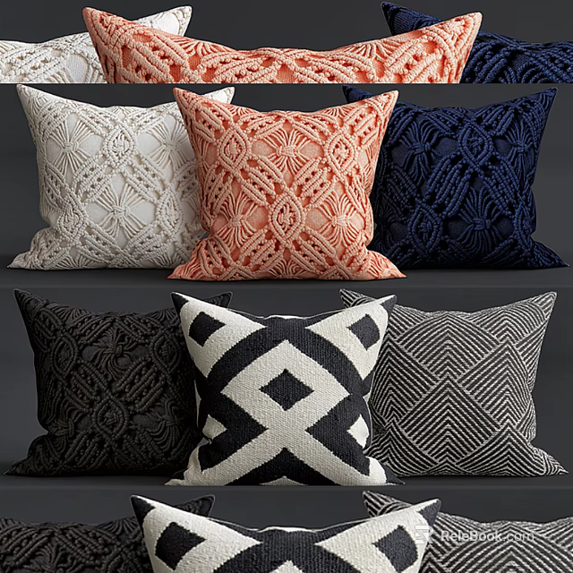 Decorative Throw Pillows With Various Colors And Textured Patterns For Home Decor 3d model