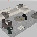 Modern L Shaped Sofa Coffee Table Set With Round Table Throw Pillows And Ottoman Rug 3d model