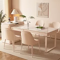 Light Colored Modern Dining Table Set With Glass Top Four Chairs And Sideboard Decor
