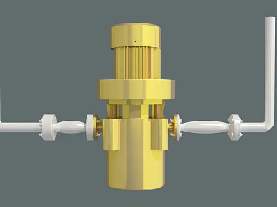 Golden Industrial Equipment Unit With White Connecting Pipes And Mechanical Components 3d model