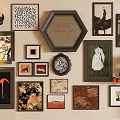 Gallery Wall With Various Framed Artworks Mixed Styles And Decorative Elements