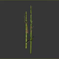Small Figure And Frog Character On Bamboo Stalks With Red Bands And Green Leaves