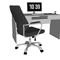 Modern Home Office Desk And Chair Set With Computer Monitor Keyboard Mouse And Water Cup