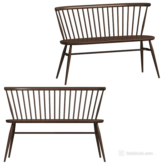 Two Modern Wooden Leisure Chairs With Slat Back And Curved Legs Design 3d model 