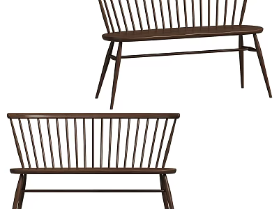 Two Modern Wooden Leisure Chairs With Slat Back And Curved Legs Design 3d model