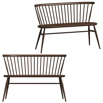 Two Modern Wooden Leisure Chairs With Slat Back And Curved Legs Design 3d model
