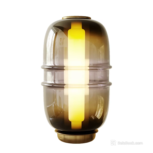 Modern Glass Table Lamp With Yellow Light And Layered Ring Design 3d model 
