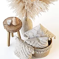 Bohemian Style Decorative Ornament Set with Pampas Grass Vases Woven Pillows and Tassel Baskets