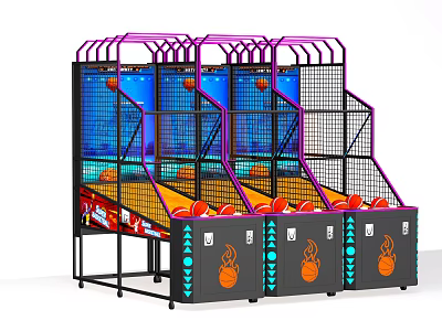 Basketball Shooting Game Machines Three Parallel Black Purple Blue Frames Orange Shooting Areas Flame Patterns 3d model