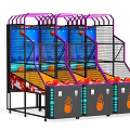 Basketball Shooting Game Machines Three Parallel Black Purple Blue Frames Orange Shooting Areas Flame Patterns