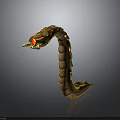 Mythical Coiled Snake Character With Golden Scales Red Eyes And Intricate Patterns