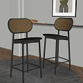 Stylish Bar Stools Design With Woven Backrest Black Frame And White Countertop 3d model