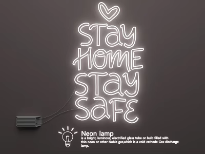 Decorative Indoor Neon Lamp With Stay Home Stay Safe Text And Heart Design USB Rechargeable 3d model