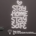 Decorative Indoor Neon Lamp With Stay Home Stay Safe Text And Heart Design USB Rechargeable